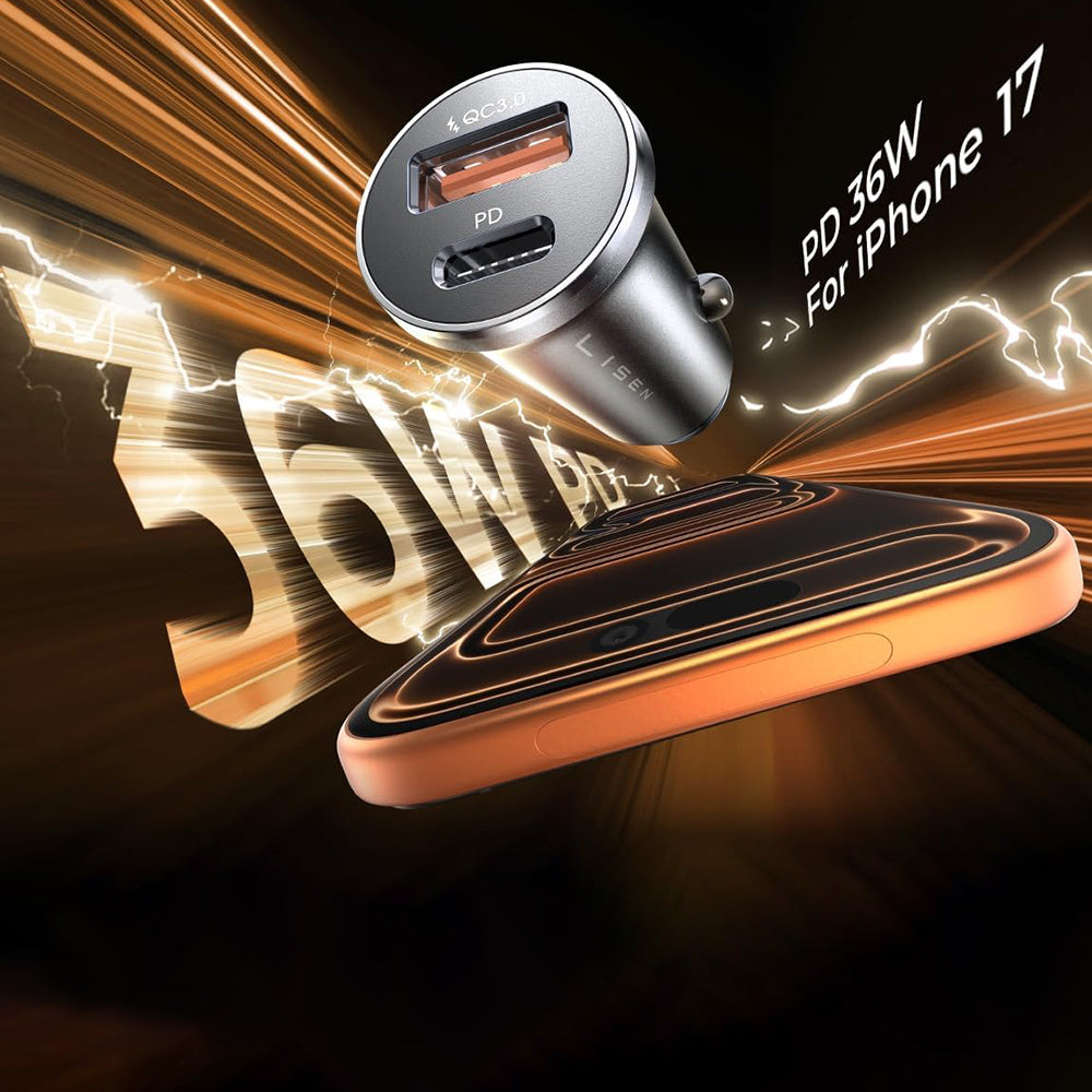 Incarcator Auto Lisen, 36W, 3A, 1 x USB-A - 1 x USB-C, Negru YL0223090002