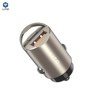 Incarcator Auto Lito IN-C03, 30W, 3A, 1 x USB-A - 1 x USB-C, Gri