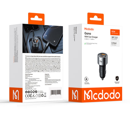 Incarcator Auto McDodo CC-3110 Gana, 90W, 3A, 1 x USB-A - 2 x USB-C, Negru