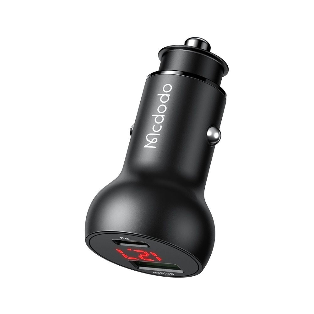 Incarcator Auto McDodo CC-7030 Display, 45W, 5A, 1 x USB-A - 1 x USB-C, Negru