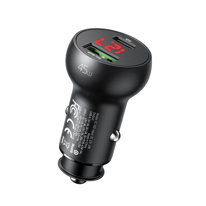 Incarcator Auto McDodo CC-7030 Display, 45W, 5A, 1 x USB-A - 1 x USB-C, Negru