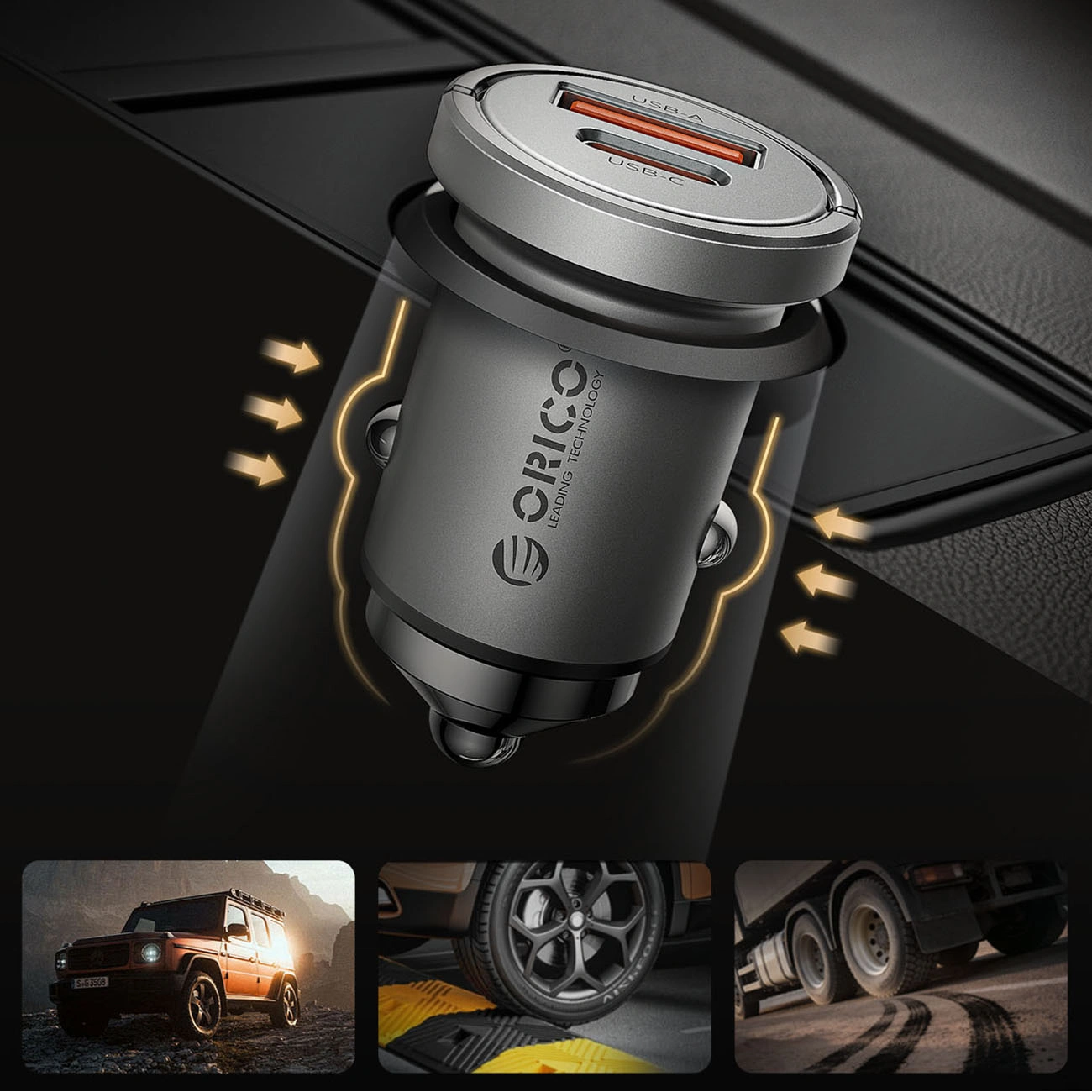 Incarcator Auto Orico MiniRing Pro, 45W, 3A, 1 x USB-A - 1 x USB-C, Argintiu