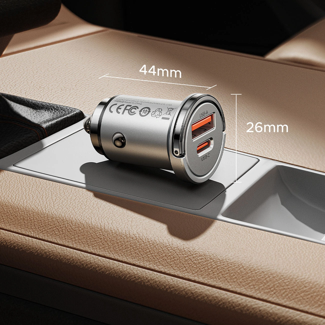 Incarcator Auto Orico MiniRing Pro, 45W, 3A, 1 x USB-A - 1 x USB-C, Argintiu