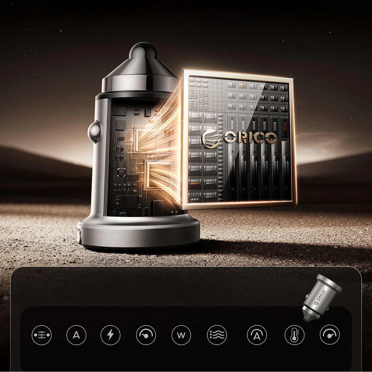 Incarcator Auto Orico MiniRing Pro, 45W, 3A, 1 x USB-A - 1 x USB-C, Argintiu