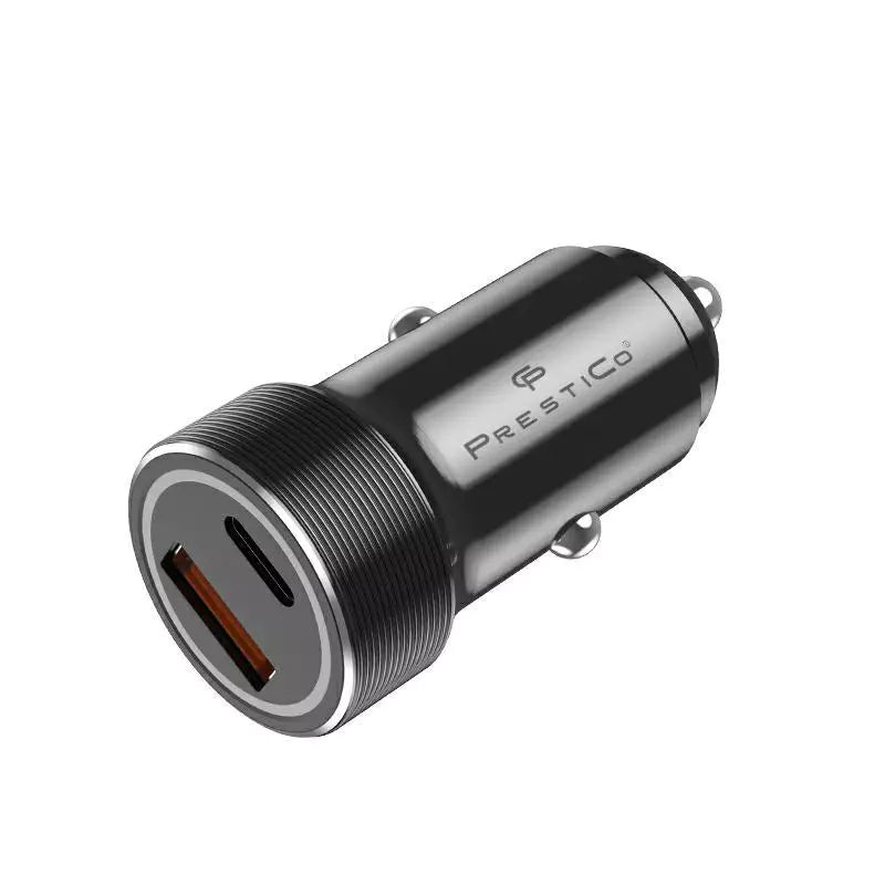 Incarcator Auto Prestico K2A, 20W, 3A, 1 x USB-A - 1 x USB-C, Negru