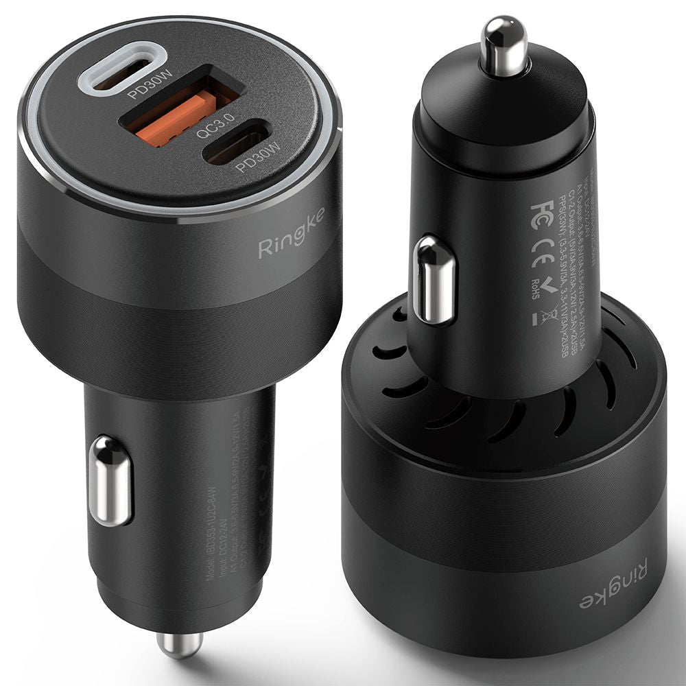 Incarcator Auto Ringke, 30W, 3A, 1 x USB-A - 2 x USB-C, Negru
