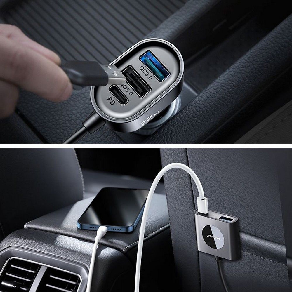 Incarcator Auto Joyroom JR-CL05, 72W, 3A, 2 x USB-C - 3 x USB-A, Negru