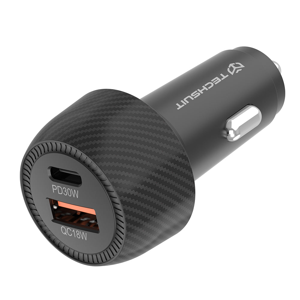 Incarcator Auto Techsuit C7 CarbonVolt, 48W, 3A, 1 x USB-A - 1 x USB-C, Negru