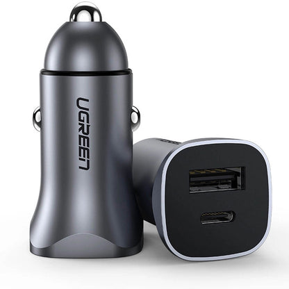 Incarcator Auto UGREEN CD130, 30W, 3A, 1 x USB-A - 1 x USB-C, Gri