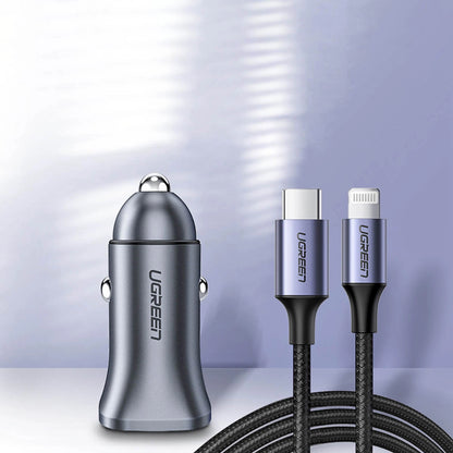 Incarcator Auto UGREEN CD130, 30W, 3A, 1 x USB-A - 1 x USB-C, Gri