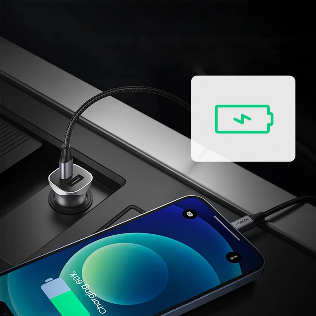 Incarcator Auto UGREEN CD130, 30W, 3A, 1 x USB-A - 1 x USB-C, Gri