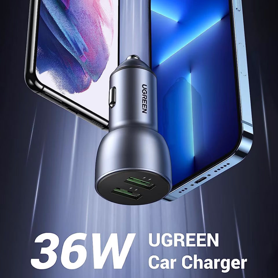 Incarcator Auto UGREEN CD213, 36W, 3A, 2 x USB-A, Gri