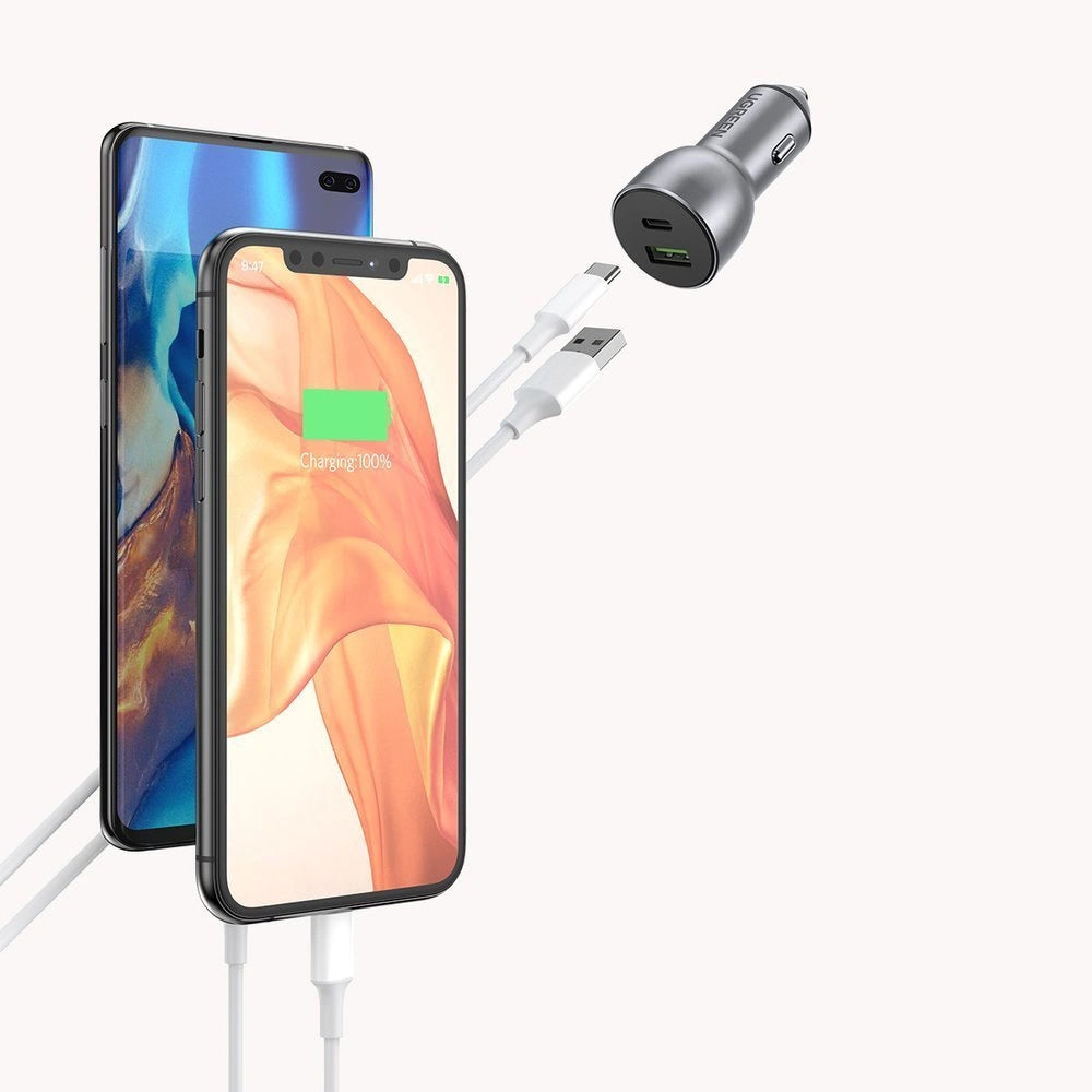 Incarcator Auto UGREEN CD213, 36W, 3A, 1 x USB-A - 1 x USB-C, Gri