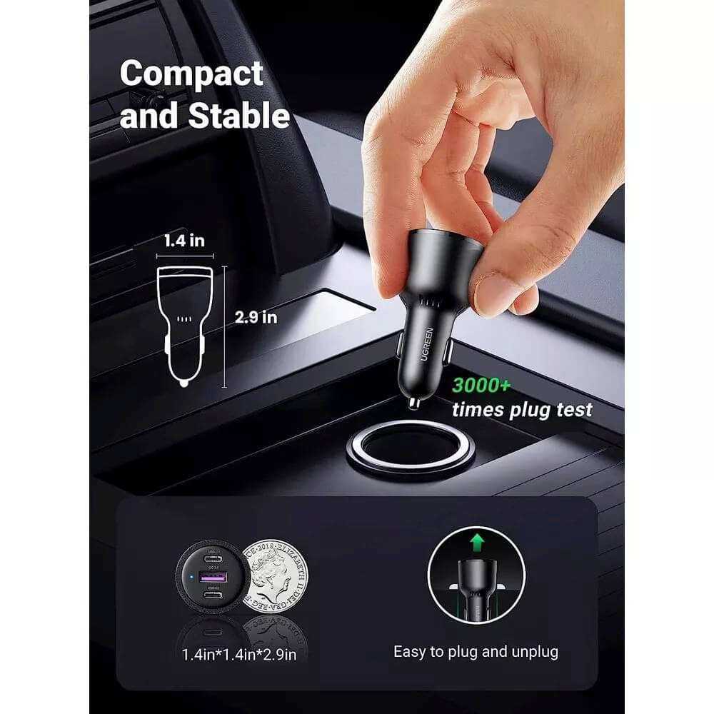 Incarcator Auto UGREEN CD239, 69W, 3.25A, 1 x USB-A - 2 x USB-C, Negru
