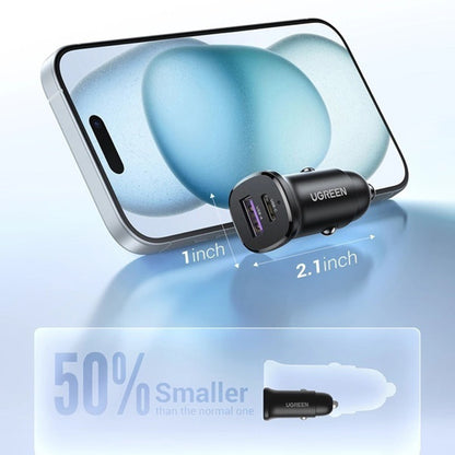 Incarcator Auto UGREEN EC305, 30W, 3A, 1 x USB-A - 1 x USB-C, Negru