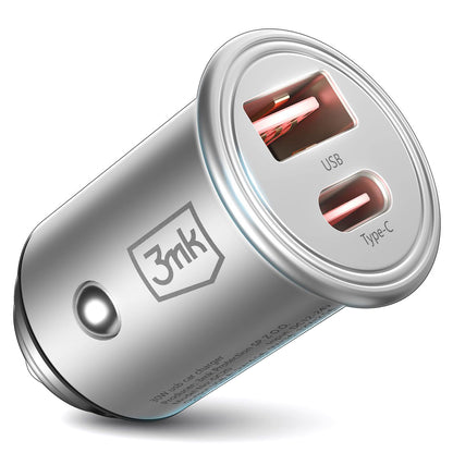 Incarcator Auto 3MK HyperCharger, 30W, 5A, 1 x USB-A - 1 x USB-C, Argintiu