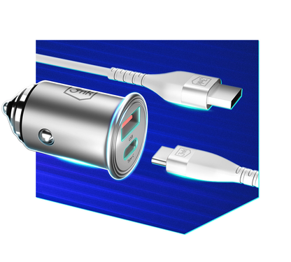 Incarcator Auto 3MK HyperCharger, 30W, 5A, 1 x USB-A - 1 x USB-C, Argintiu