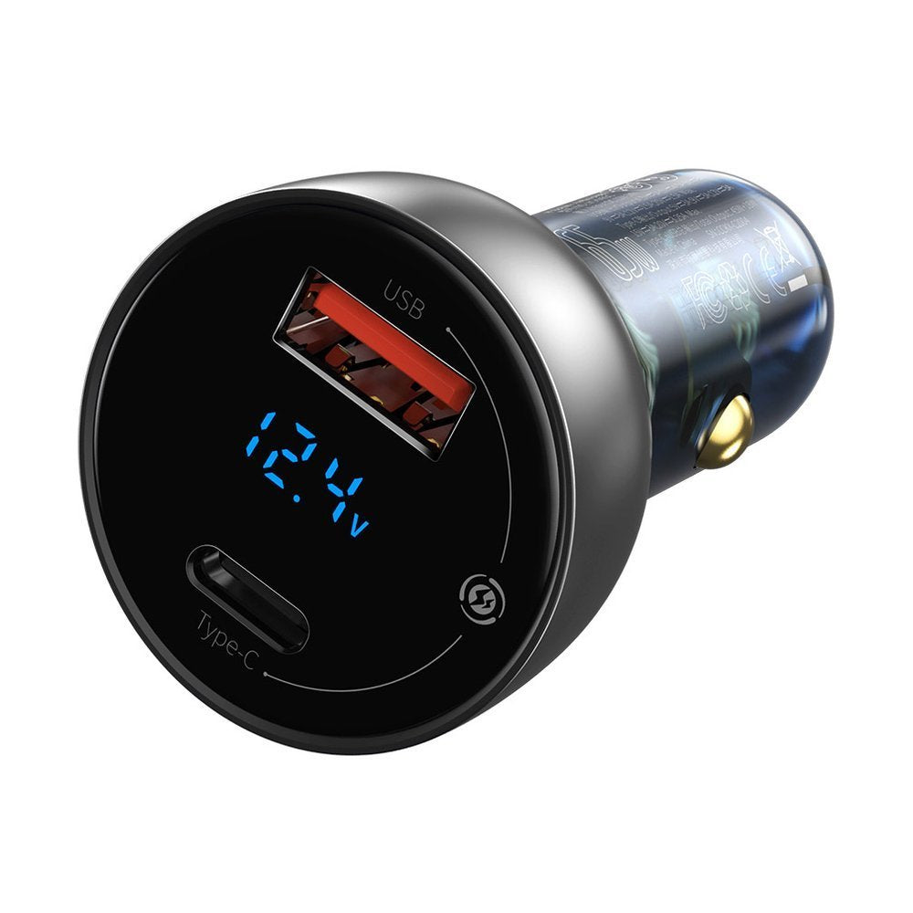 Incarcator Auto Baseus, 63W, 5A, 1 x USB-A - 1 x USB-C, Argintiu CCKX-C0A