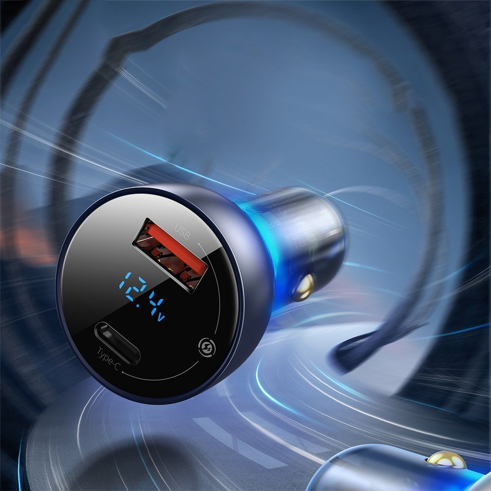 Incarcator Auto Baseus, 63W, 5A, 1 x USB-A - 1 x USB-C, Argintiu CCKX-C0A