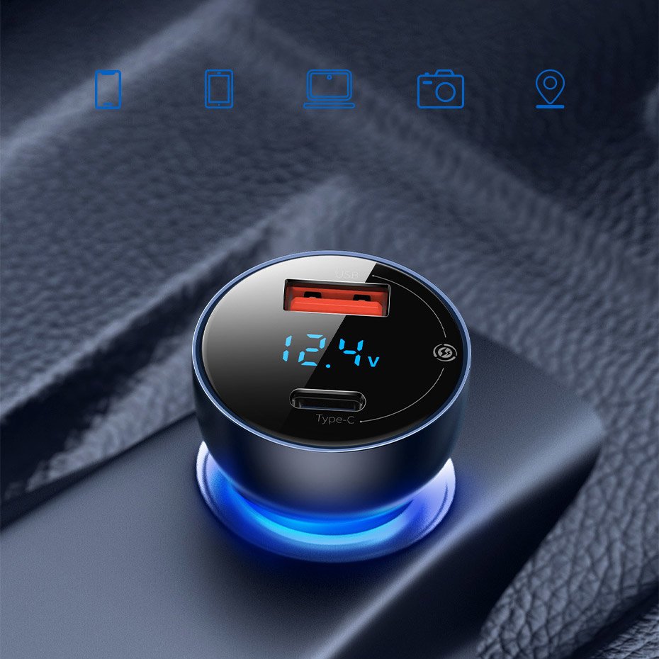 Incarcator Auto Baseus, 63W, 5A, 1 x USB-A - 1 x USB-C, Argintiu CCKX-C0A