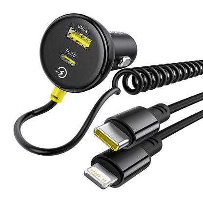 Incarcator Auto Cu Cablu USB-C / Lightning Baseus Circular, 60W, 3A, 1 x USB-A - 1 x USB-C, Negru C00035902121-00