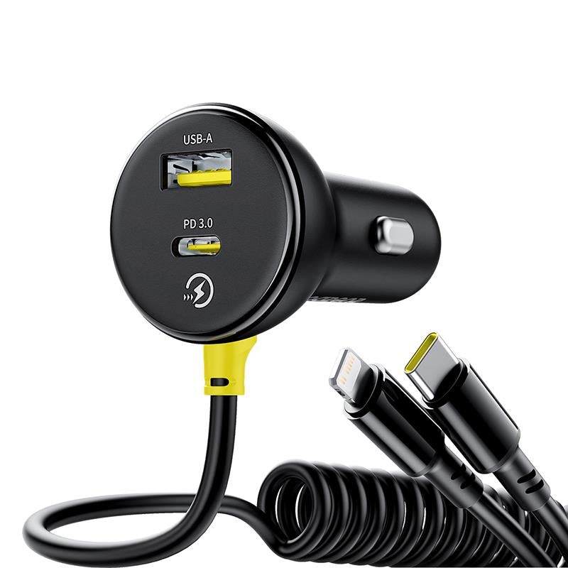 Incarcator Auto Cu Cablu USB-C / Lightning Baseus Circular, 60W, 3A, 1 x USB-A - 1 x USB-C, Negru C00035902121-00