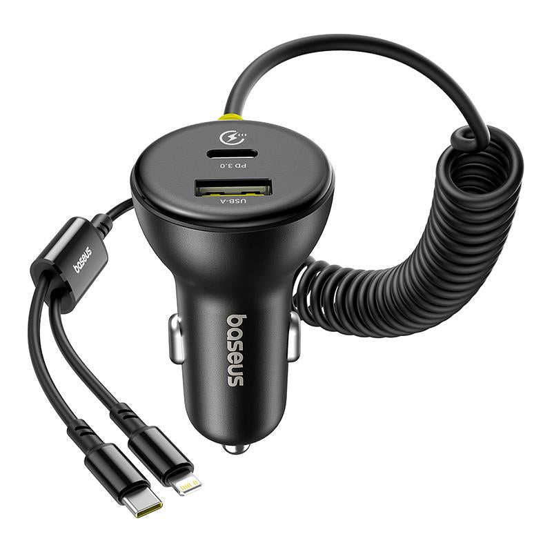 Incarcator Auto Cu Cablu USB-C / Lightning Baseus Circular, 60W, 3A, 1 x USB-A - 1 x USB-C, Negru C00035902121-00