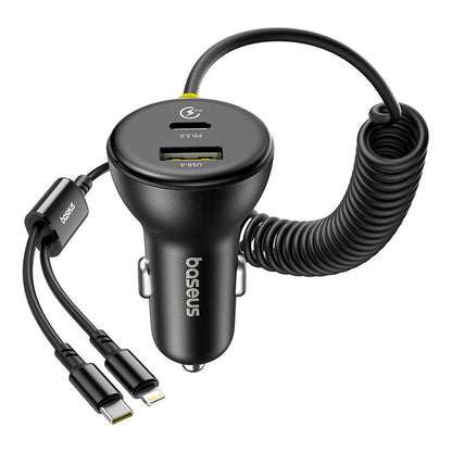 Incarcator Auto Cu Cablu USB-C / Lightning Baseus Circular, 60W, 3A, 1 x USB-A - 1 x USB-C, Negru C00035902121-00