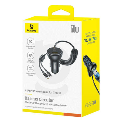 Incarcator Auto Cu Cablu USB-C / Lightning Baseus Circular, 60W, 3A, 1 x USB-A - 1 x USB-C, Negru C00035902121-00