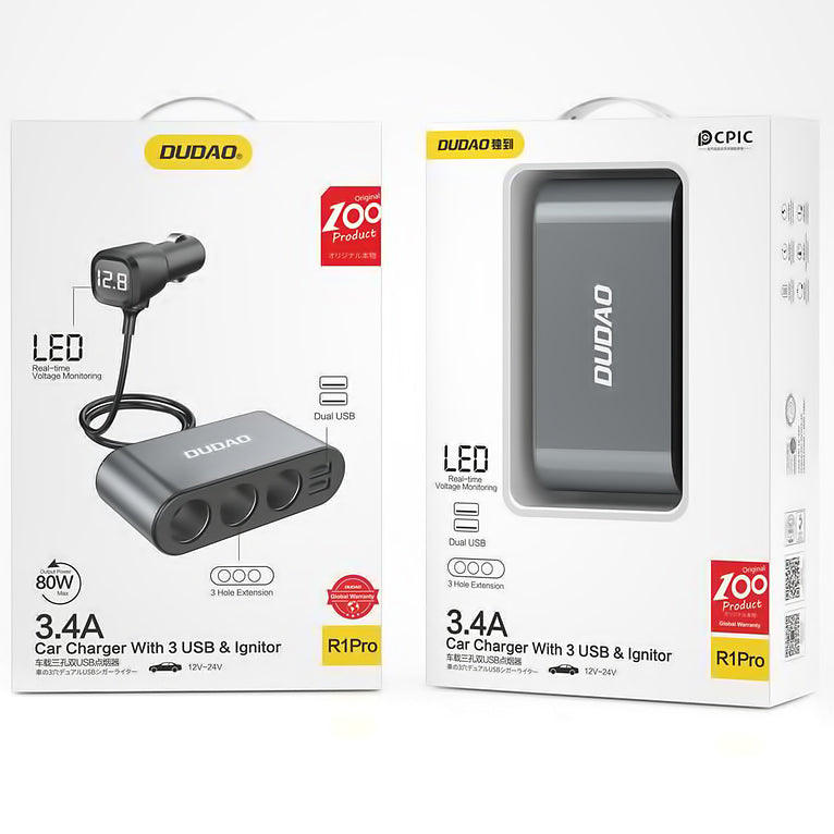 Extensie Bricheta Dudao R1 Pro, 3 Iesiri, 2 x USB-A, Afisaj