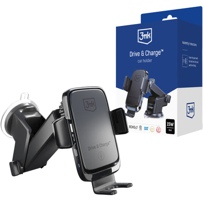 Incarcator Auto Wireless 3MK Drive&Charge, 15W, 1.67A, Negru