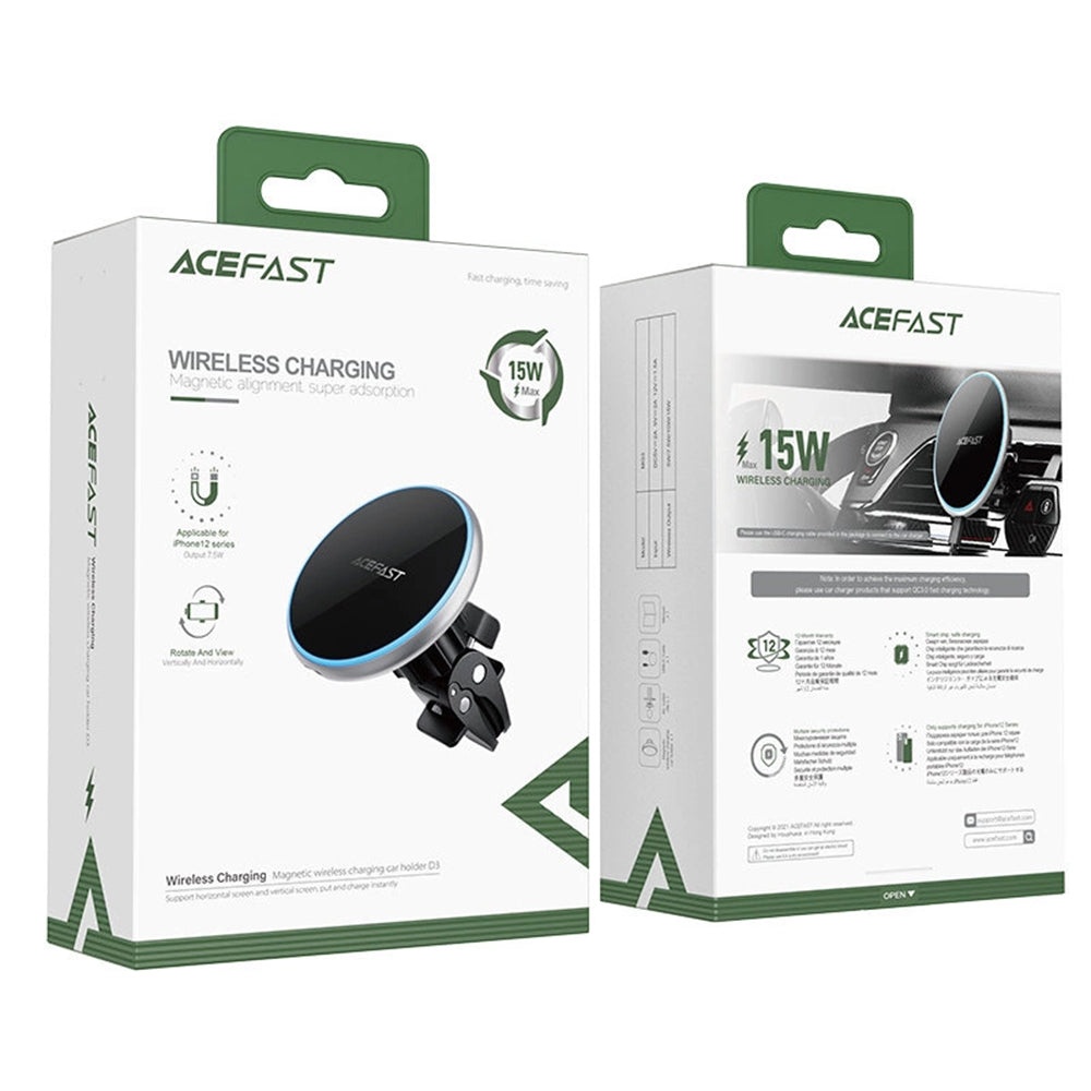 Incarcator Auto Wireless Acefast D3, 15W, 1.67A, Argintiu