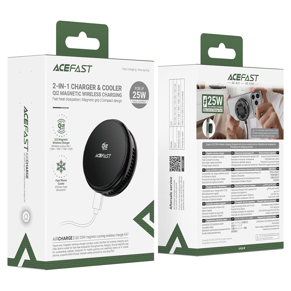 Incarcator Retea Wireless Acefast E47 2in1, 25W, Negru