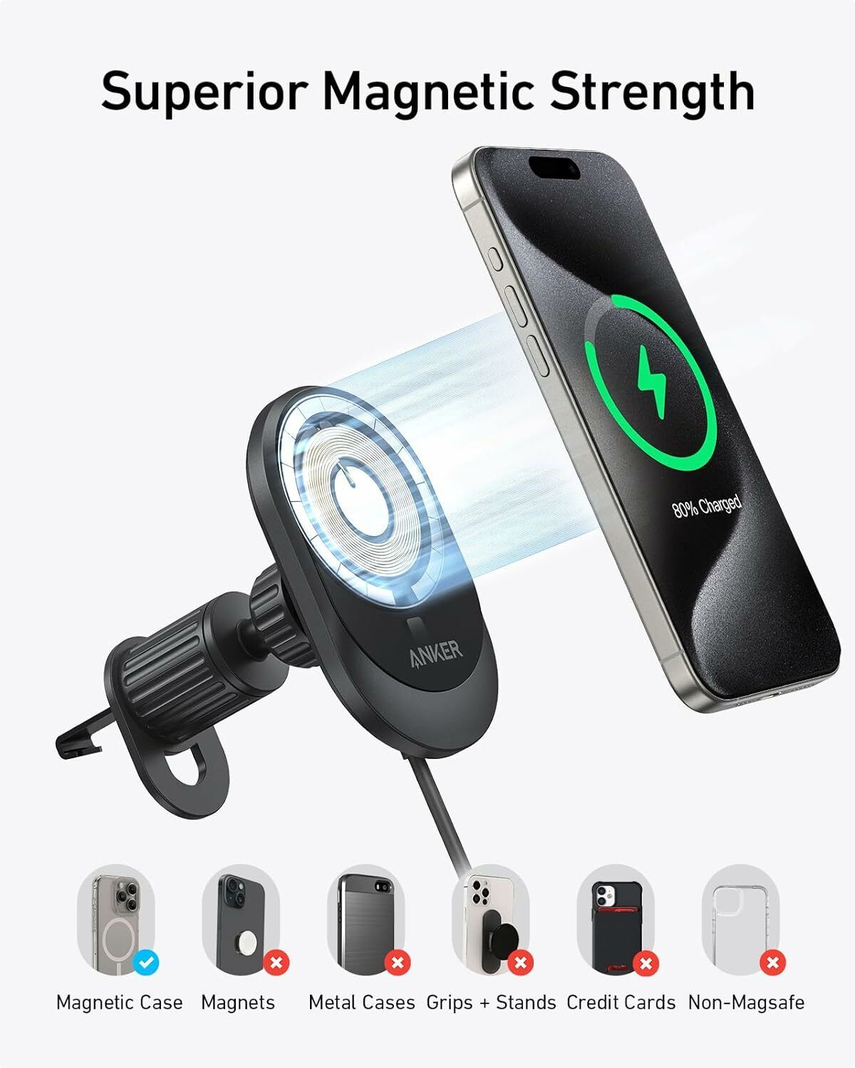 Incarcator Auto Wireless Anker MagGo, 15W, 1.67A, Negru B2932G11
