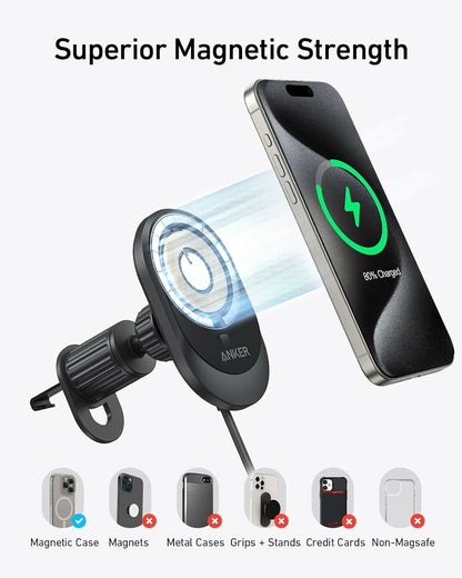 Incarcator Auto Wireless Anker MagGo, 15W, 1.67A, Negru B2932G11