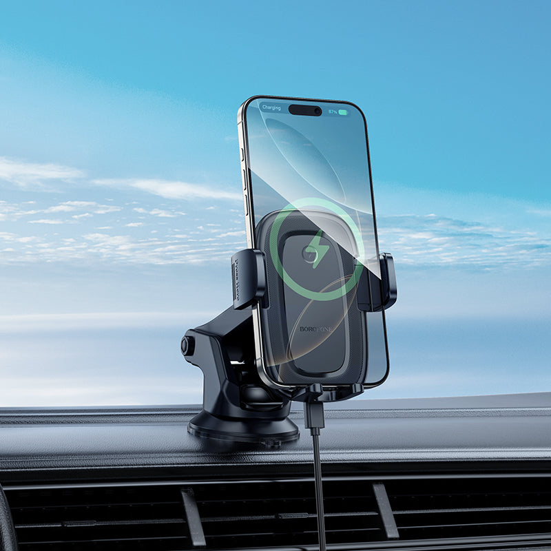 Incarcator Auto Wireless Borofone BH223 Follower, 15W, 1.67A, Negru