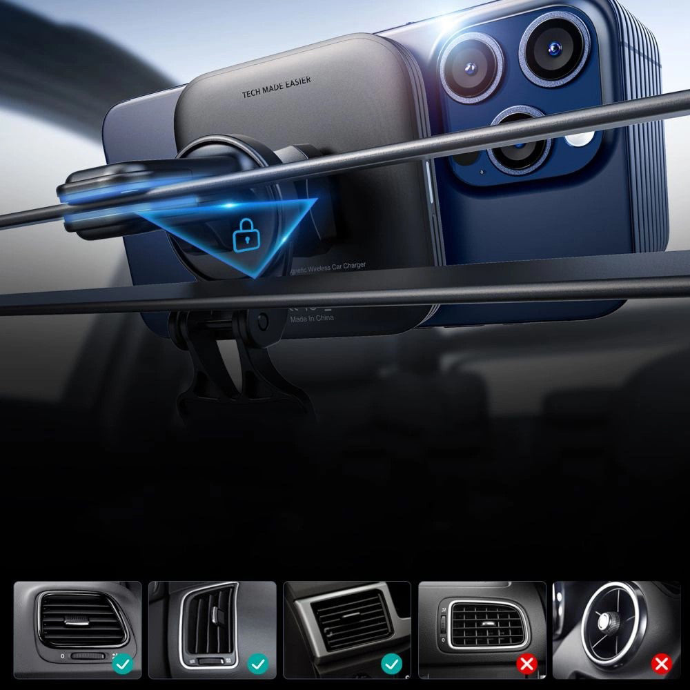 Incarcator Auto Wireless ESR HaloLock Vent, 15W, 1.67A, Negru