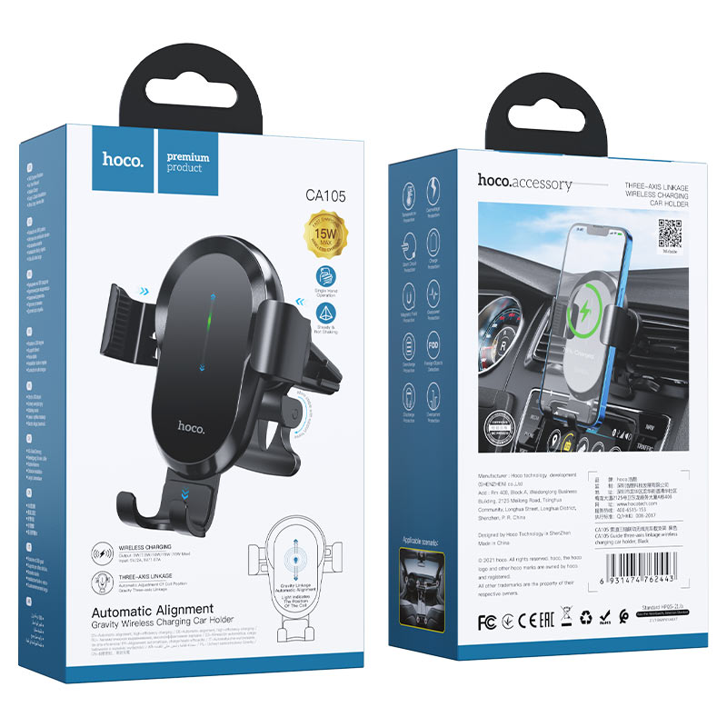 Incarcator Auto Wireless HOCO CA105, 15W, 1.67A, Negru