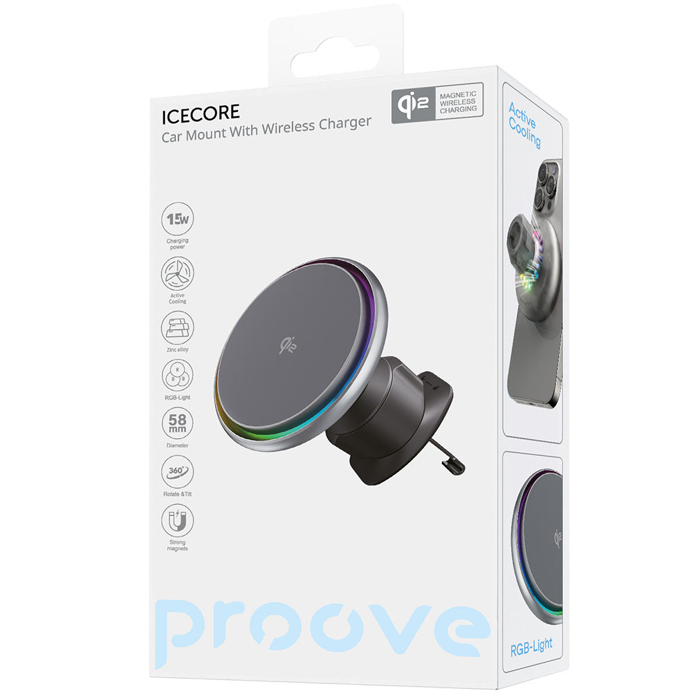 Incarcator Auto Wireless Proove Icecore, 15W, 1.67A, Gri WHIC15002003