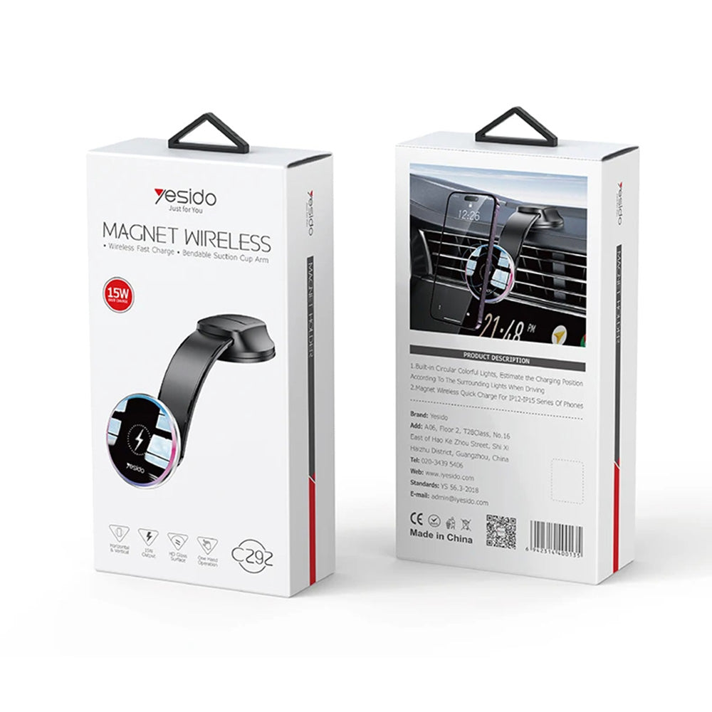 Incarcator Auto Wireless Yesido C292, 15W, 1.67A, Negru