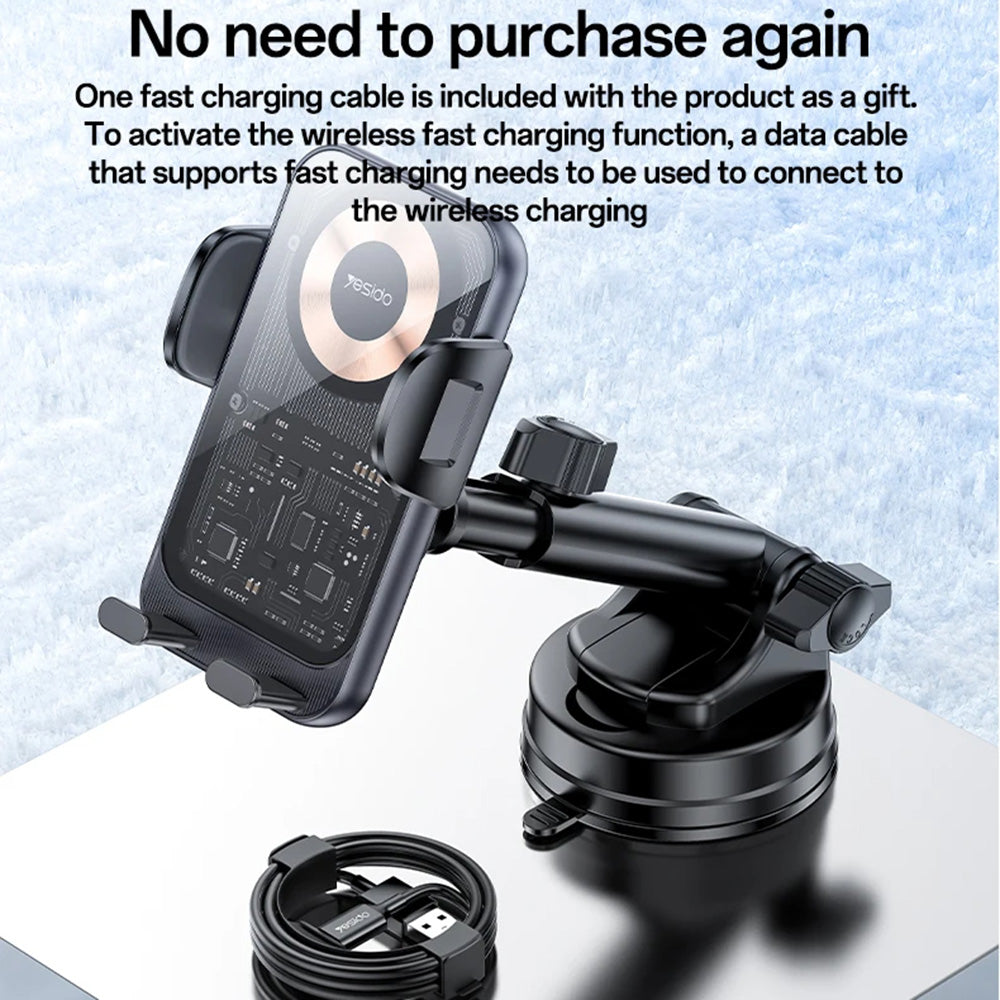 Incarcator Auto Wireless Yesido C307, 15W, 1.67A, Negru