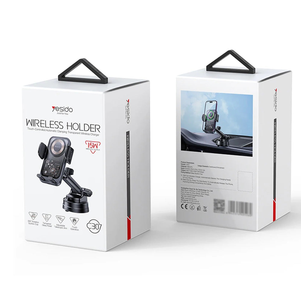 Incarcator Auto Wireless Yesido C307, 15W, 1.67A, Negru