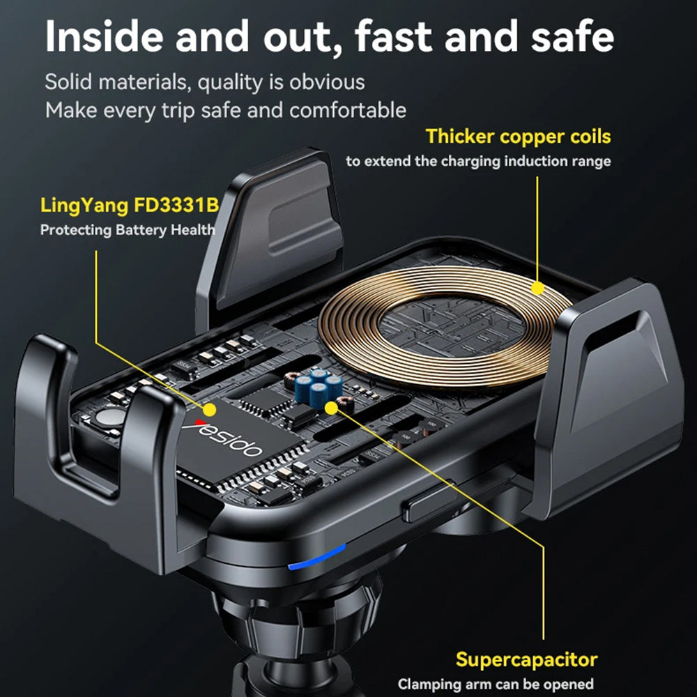 Incarcator Auto Wireless Yesido C312, 15W, 1.67A, Negru