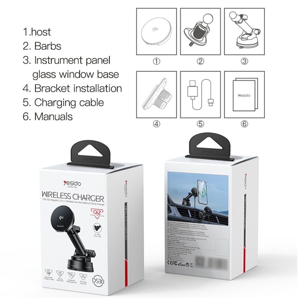 Incarcator Auto Wireless Yesido DS30, 15W, 1.67A, Negru