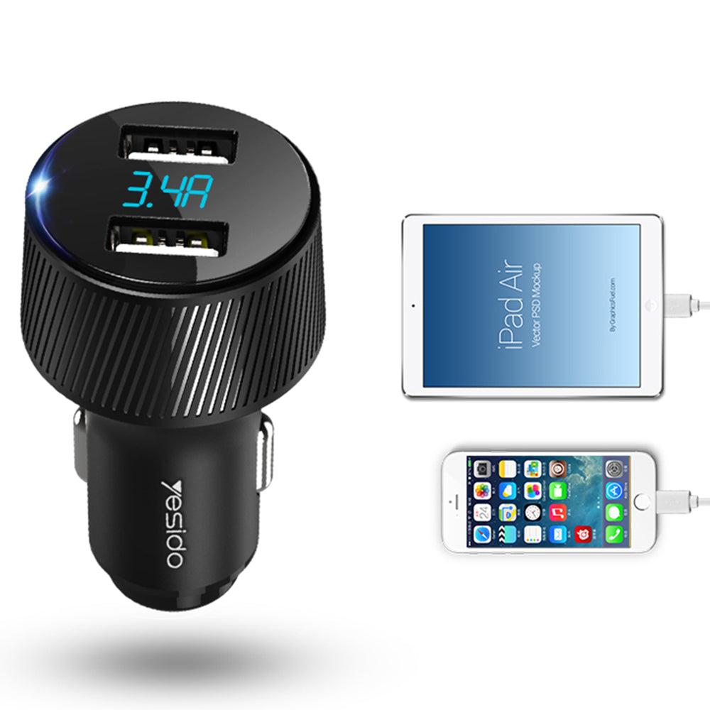 Incarcator Auto Yesido Y31 Display, 18W, 3A, 2 x USB-A, Negru