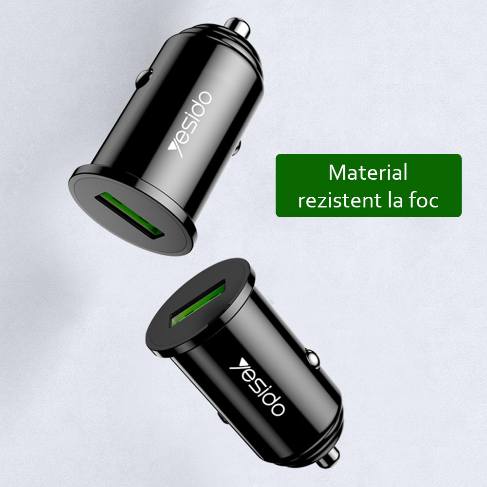 Incarcator Auto Yesido Y38, 18W, 3A, 1 x USB-A, Negru
