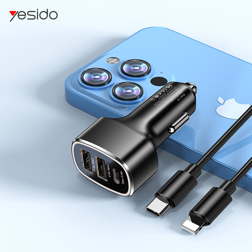 Incarcator Auto Yesido Y47, 49W, 3A, 2 x USB-A - 1 x USB-C, Negru
