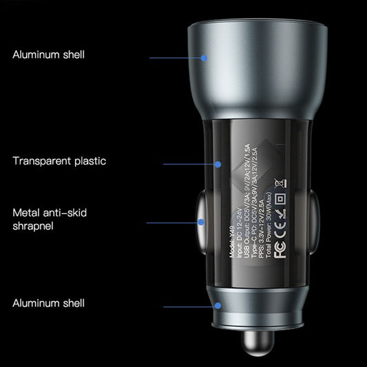 Incarcator Auto Yesido Y49, 30W, 3A, 1 x USB-A - 1 x USB-C, Gri