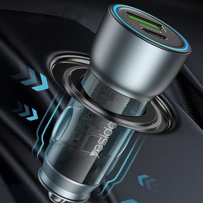 Incarcator Auto Yesido Y49, 30W, 3A, 1 x USB-A - 1 x USB-C, Gri