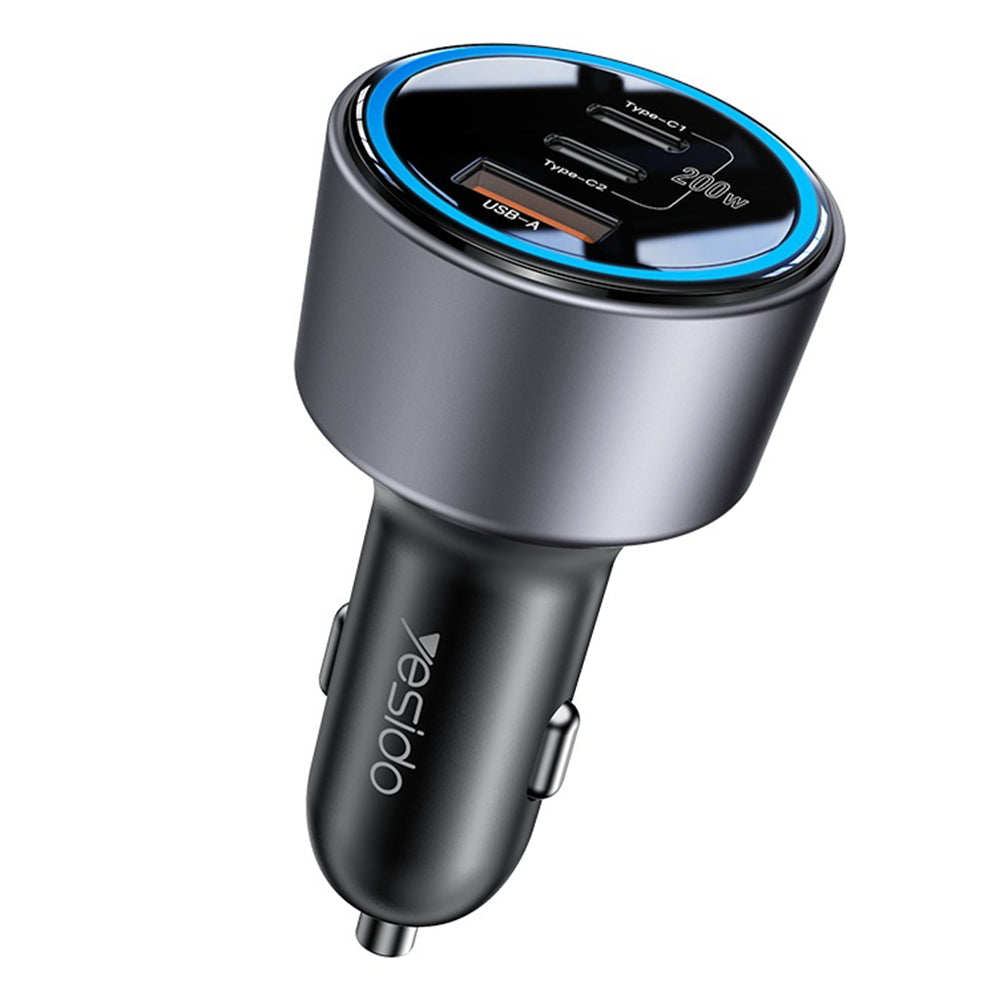 Incarcator Auto Yesido Y59, 200W, 5A, 1 x USB-A - 2 x USB-C, Negru